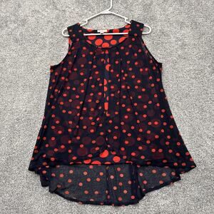 Cato Top Women Size Large Retro Chic Polka Dot Flowy High Low Top Retro Inspired